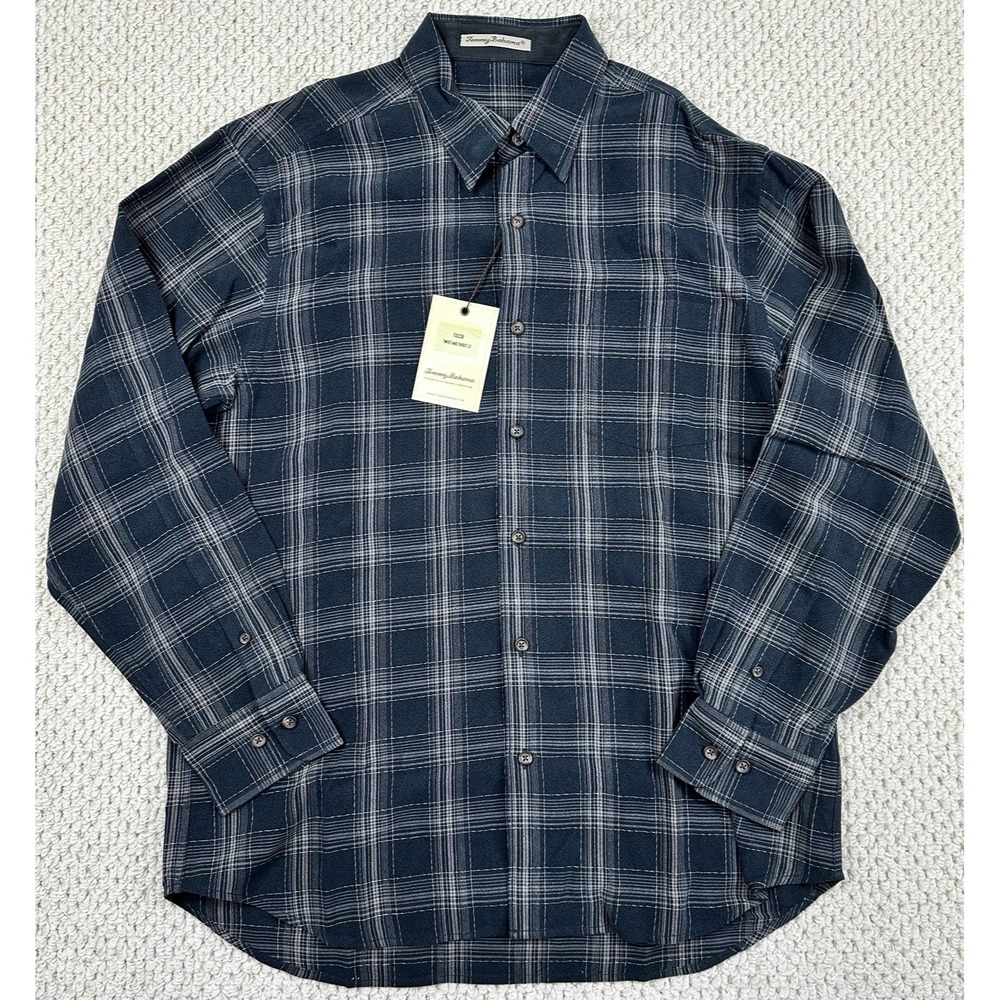 Tommy Bahama Shirt Mens M Black/Brown Plaid Twist & Shout Long Sleeve Button NEW
